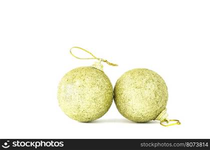 Gold Christmas ball on white background. close up.