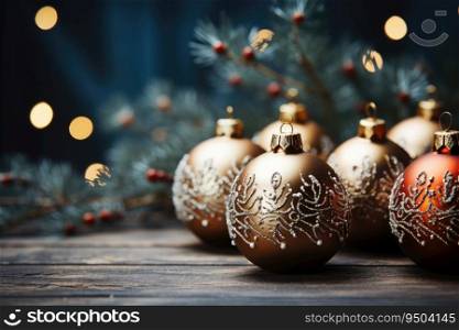 Gold Christmas bulbs and tree branch