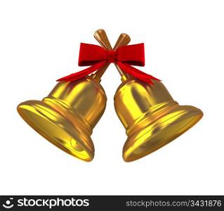 Gold christmas handbell over white. Computer generated image