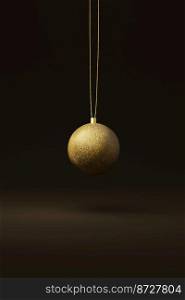 Gold Christmas tree bauble isolated on a dark background. 3d illustration