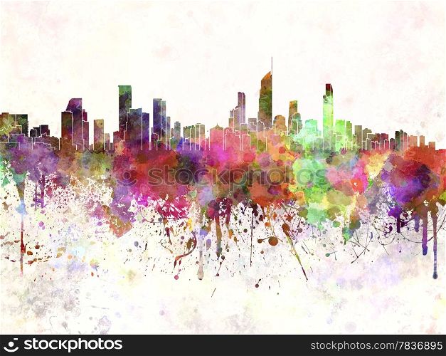 Gold Coast skyline in watercolor background