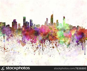 Gold Coast skyline in watercolor background