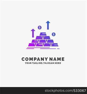 gold, coin, cash, money, growth Purple Business Logo Template. Place for Tagline.. Vector EPS10 Abstract Template background