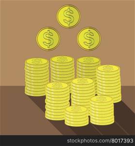 Gold Coins Icon. Cash Money Concept on Brown Background. Gold Coins Icon. Cash Money