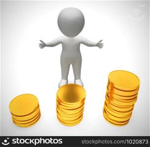 Gold coins in a stack depict wealth and ready money. A reserved fund of cash and income - 3d illustration