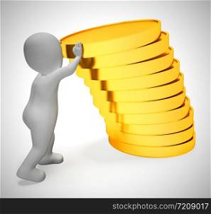 Gold coins in a stack depict wealth and ready money. A reserved fund of cash and income - 3d illustration