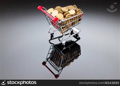 Gold coins in shopping cart