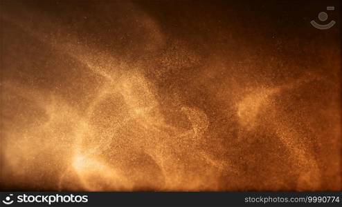 Gold color digital particles wave flow Or diffuse by the wind of the sand. Abstract technology background concept