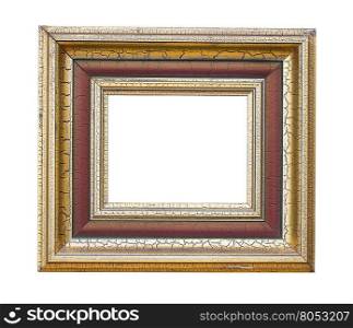 Gold color picture frame isolated on white. with clipping path