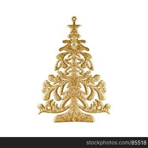 Gold decoration Christmas New Year Beautiful Pine, spruce, isolated on white background.