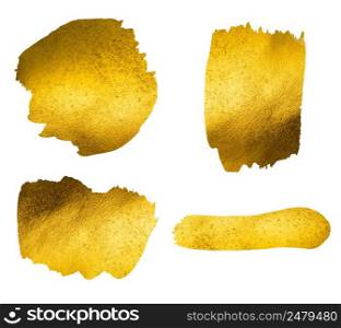 Gold detailed textured paint stokes isolated on white background