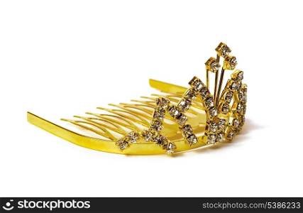 Gold diadem with gems isolated on white