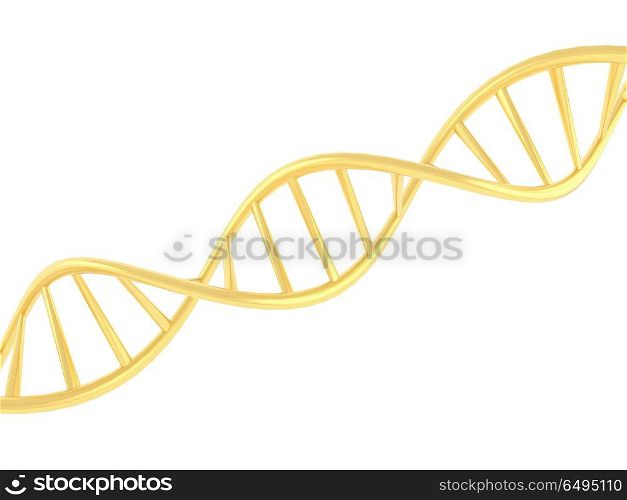 Gold DNA symbol on white background. . Gold DNA symbol on white background. 3d render illustration.