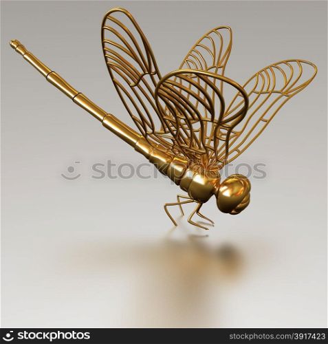 Gold dragonfly on a metall background