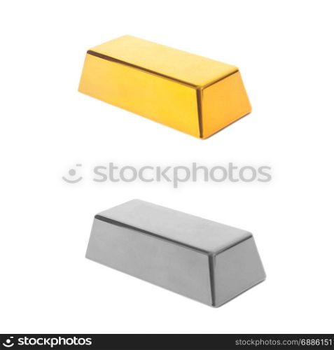 Gold end silver bullion isolated on white background