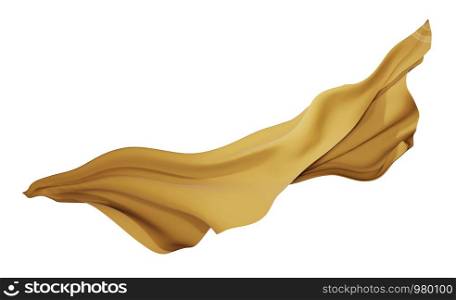 Gold fabric cloth flrying the wind isolated on white background with clipping path 3D render