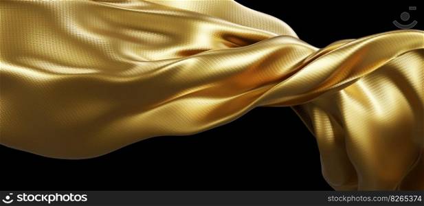 Gold fabric flying in the wind isolated on black background 3D render