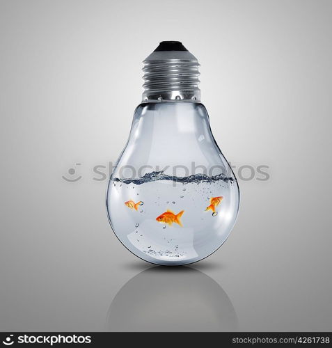 Gold fish in water inside an electric light bulb