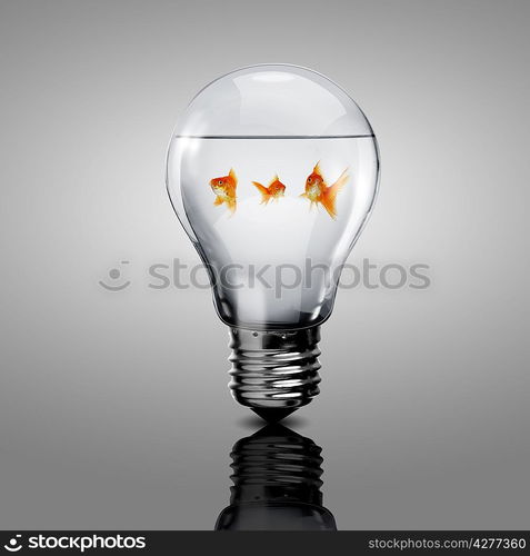 Gold fish in water inside an electric light bulb