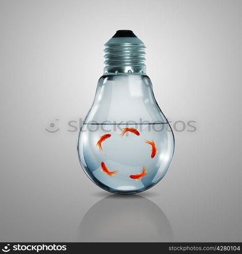 Gold fish in water inside an electric light bulb