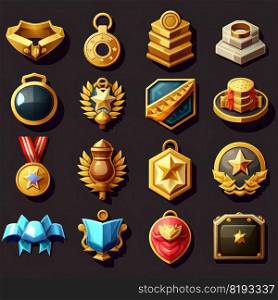 gold game medal achievement 2d ai generated. mobile level, element app, interface banner gold game medal achievement 2d illustration. gold game medal achievement 2d ai generated