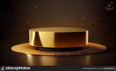 Gold glittering product podium with golden elements, Generative ai art. Gold glittering product podium with golden elements, Generative ai