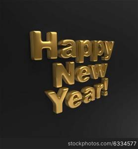 Gold Happy New Year Black Wall Holiday Background. 3D illustration.. Gold Happy New Year Black Wall Background.