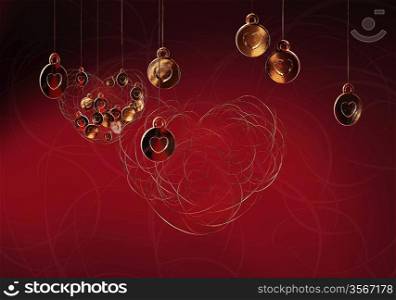 gold hearts on deep red background