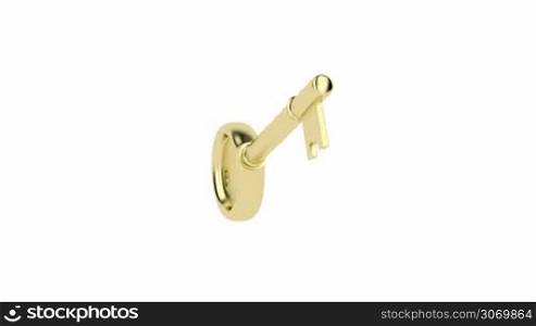 Gold key spin on white background