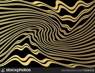 Gold luxurious line pattern with hand drawn lines. Golden wavy striped, Abstract background, vector illustration