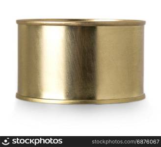 Gold metal tin can isolated on white background