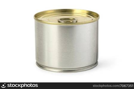 Gold metal tin can isolated on white with clipping path