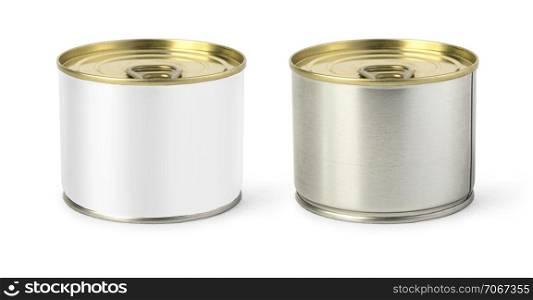 Gold metal tin can with paper label clipping path