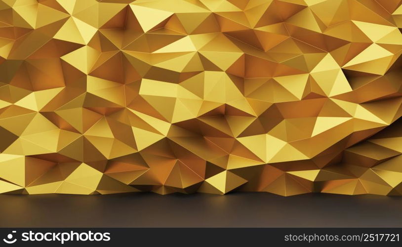 Gold metal wall low poly background 3d render