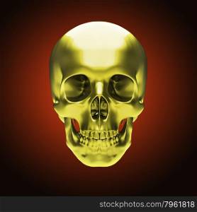 Gold metallic skull on dark red background