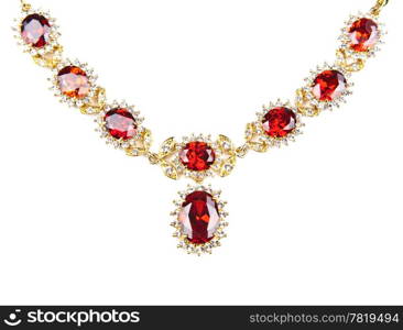 gold necklace with gems isolated