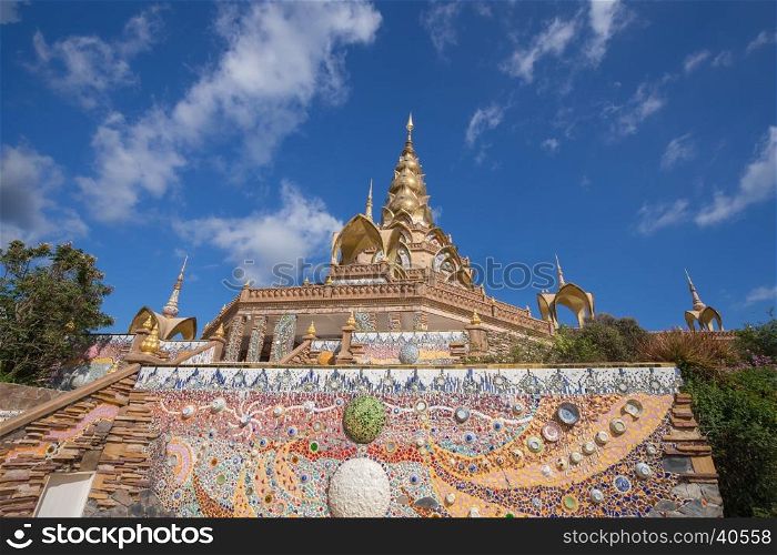 gold pagoda in Wat Phra That Pha Son Kaew Temple at Phetchabun, Thailand