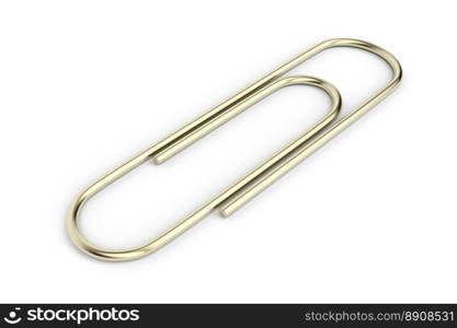 Gold paper clip on white background