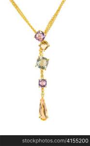 gold pendant with gems isolated on a white