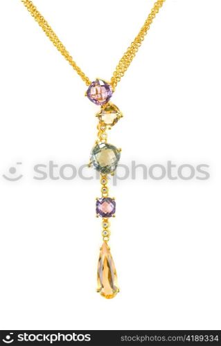 gold pendant with gems isolated on a white