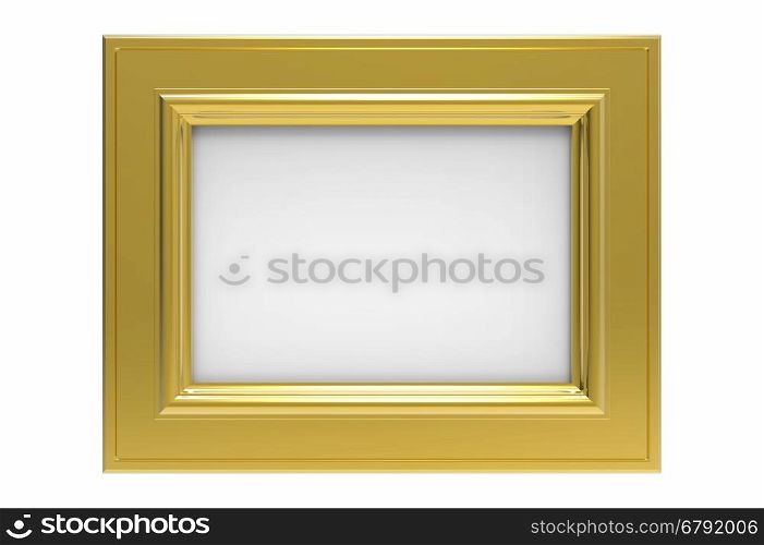 Gold plated rectangular picture frame isolated on white, 3D render