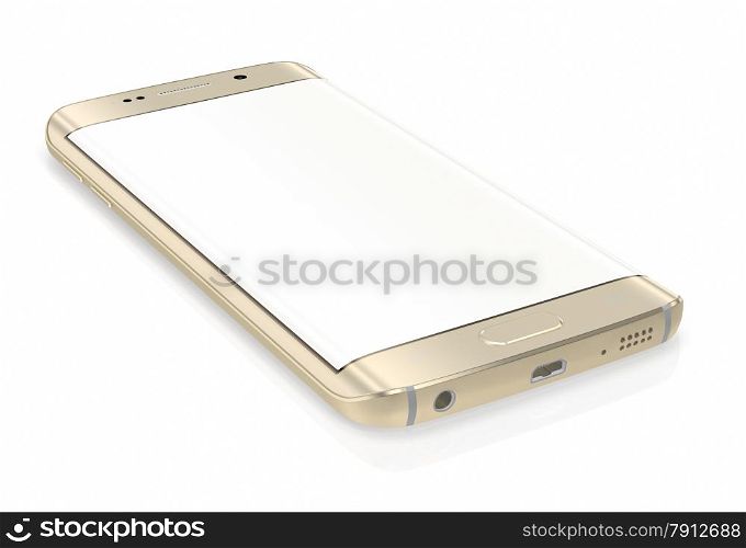 Gold Platinum Smartphone edge with blank screen on white background