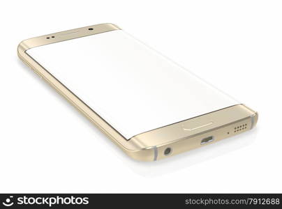 Gold Platinum Smartphone edge with blank screen on white background