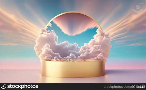 gold podium product display stage or stand background platform promotion with clouds around it