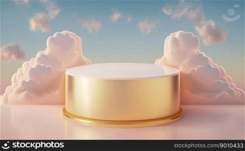 gold podium product showcase stage or scene background platform promotion with clouds around it