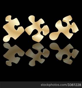 Gold puzzle pieces over black background