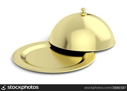 Gold restaurant cloche with open lid