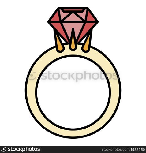 Gold ring with gemstone icon. Outline gold ring with gemstone vector icon color flat isolated. Gold ring with gemstone icon color outline vector