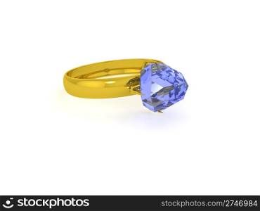 gold ring with sapphire. 3d