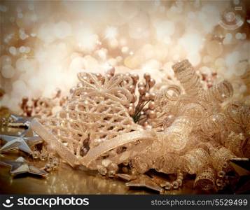 Gold sepia toned Christmas decorations background